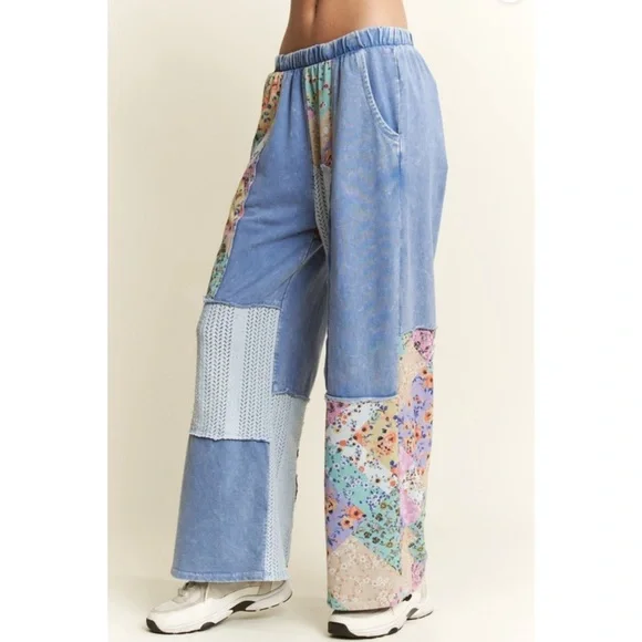 Mineral Washed Floral Patchwork Pants - Picture 1 of 3